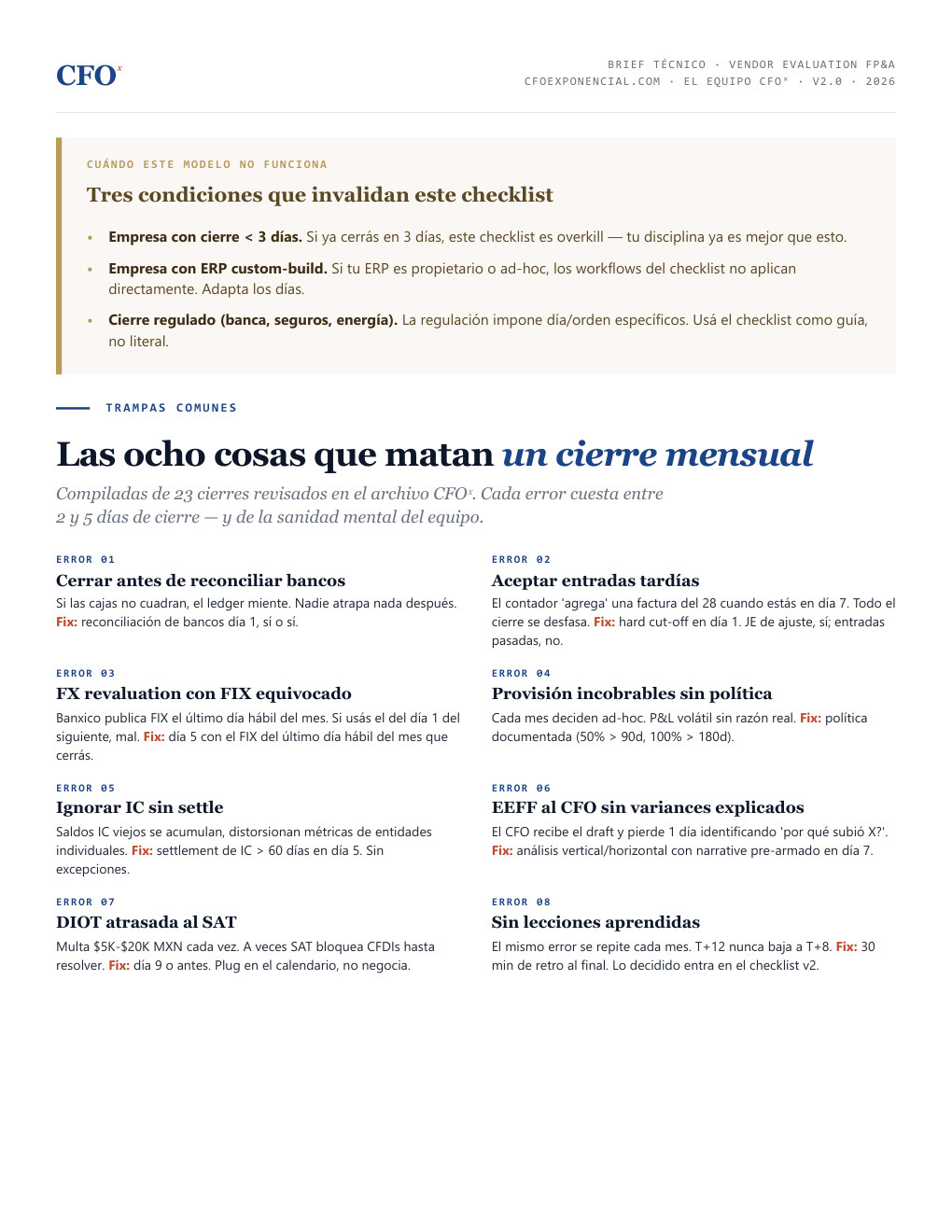 Brief técnico PDF — las ocho cosas que matan un cash flow