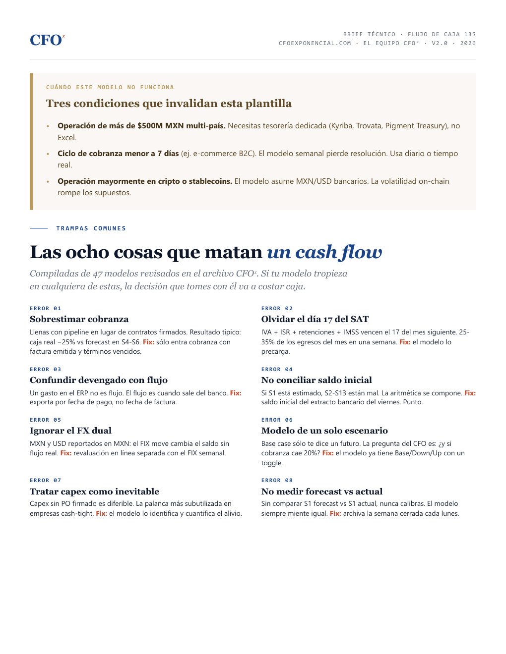 Brief técnico PDF — las ocho cosas que matan un cash flow