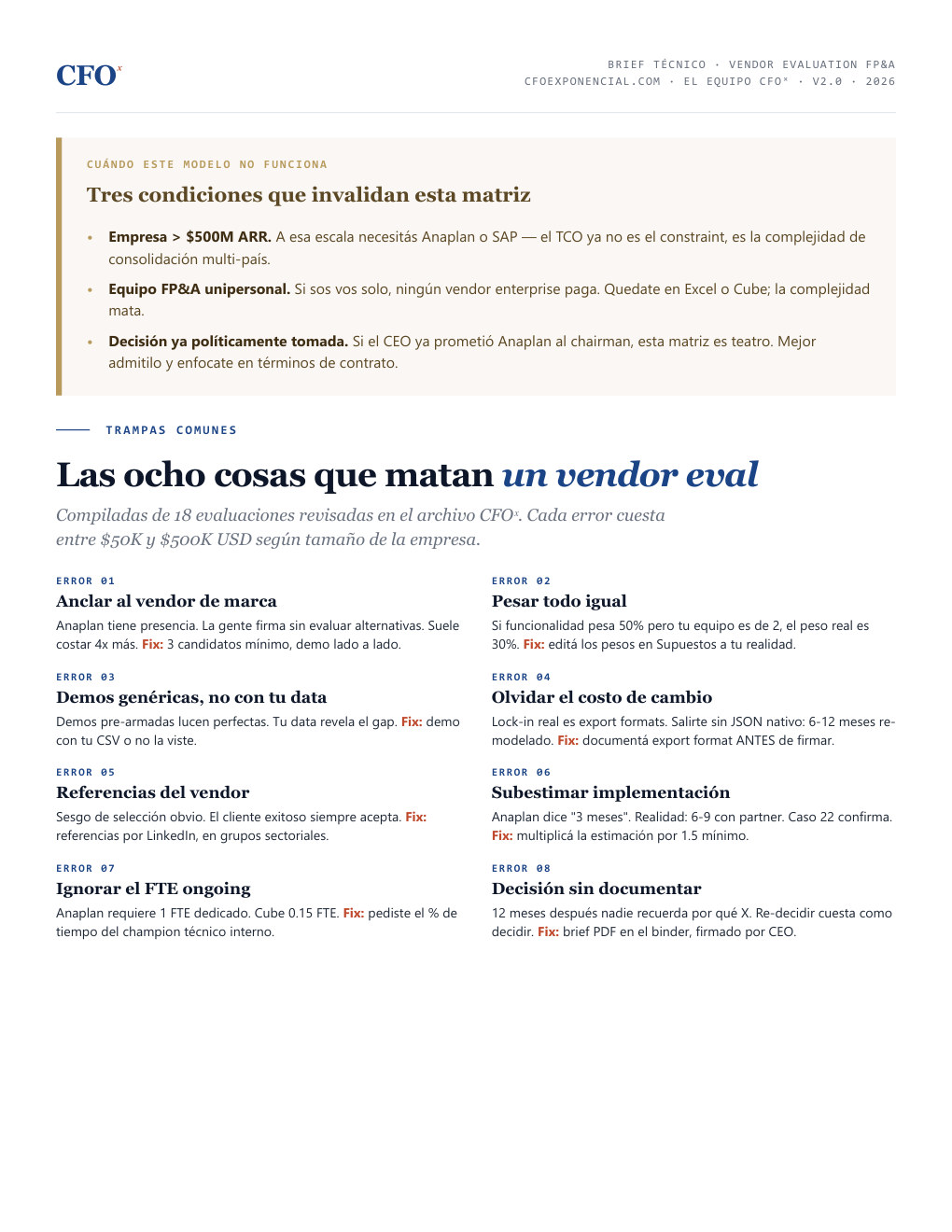 Brief técnico PDF — las ocho cosas que matan un cash flow